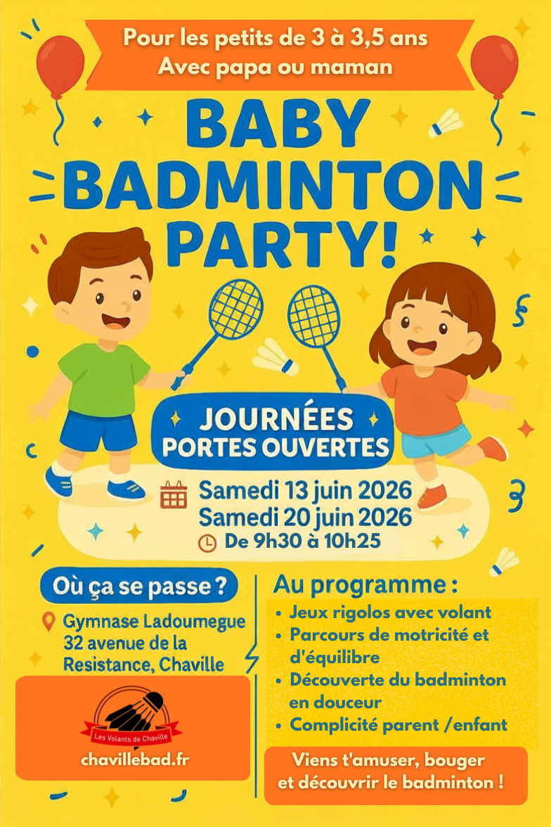 Journées portes ouvertes Baby Badminton Party (enfants 3 à 3,5 ans)
