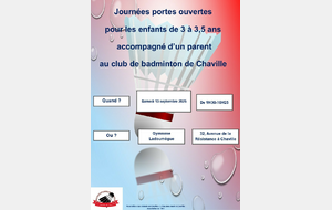 Porte Ouverte Baby Badminton Samedi 13 Septembre 2025 de 9H30-10H30 - Enfant de 3 à 3,5 ans